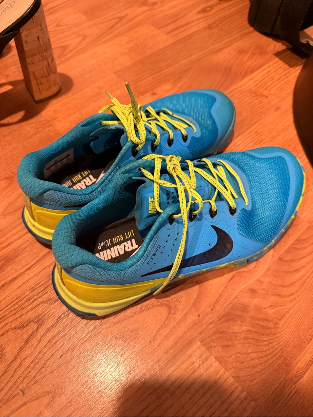 Nike Blue and Yellow Women's Training Sneakers with Black Swoosh